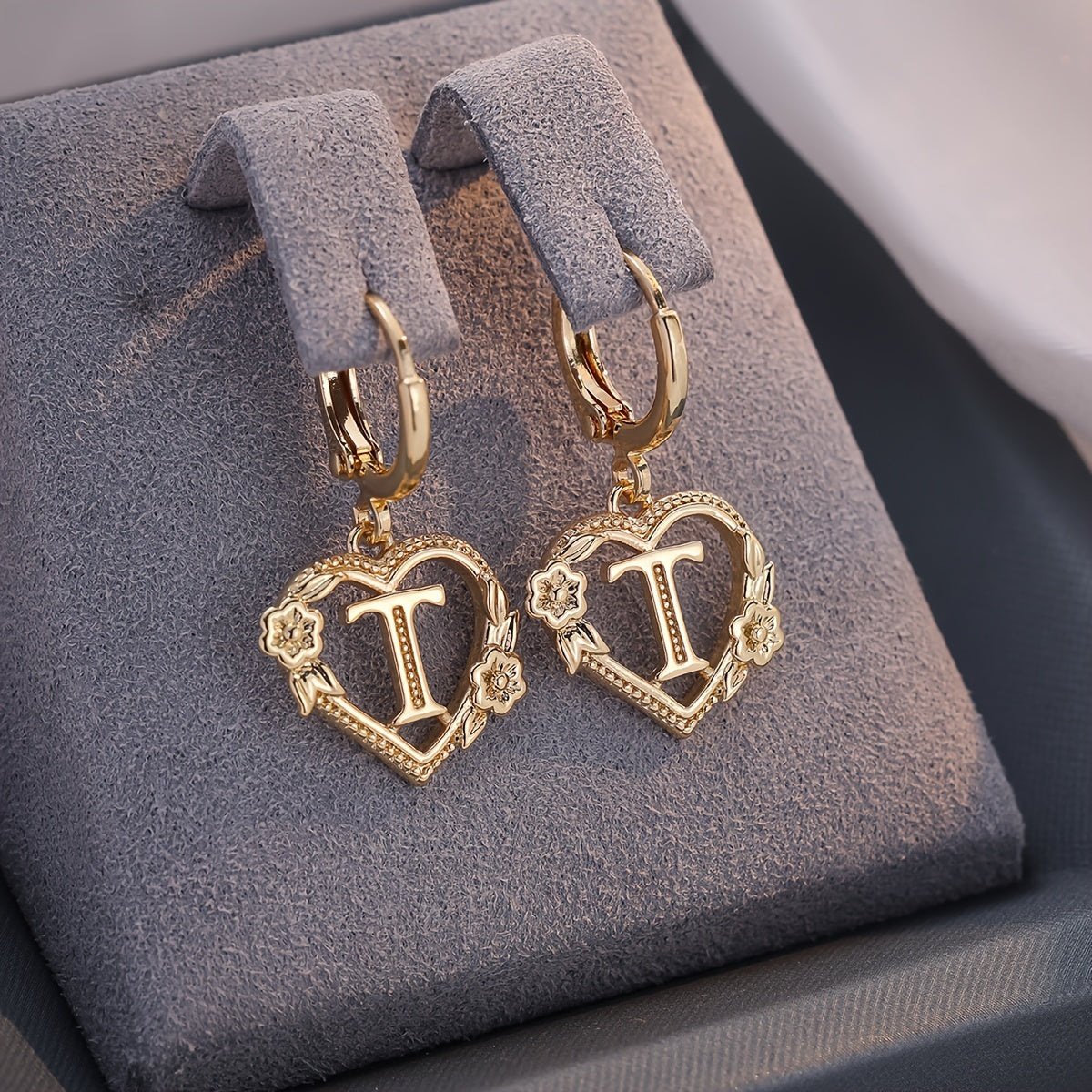 Gold Timeless Heart Letter Earrings