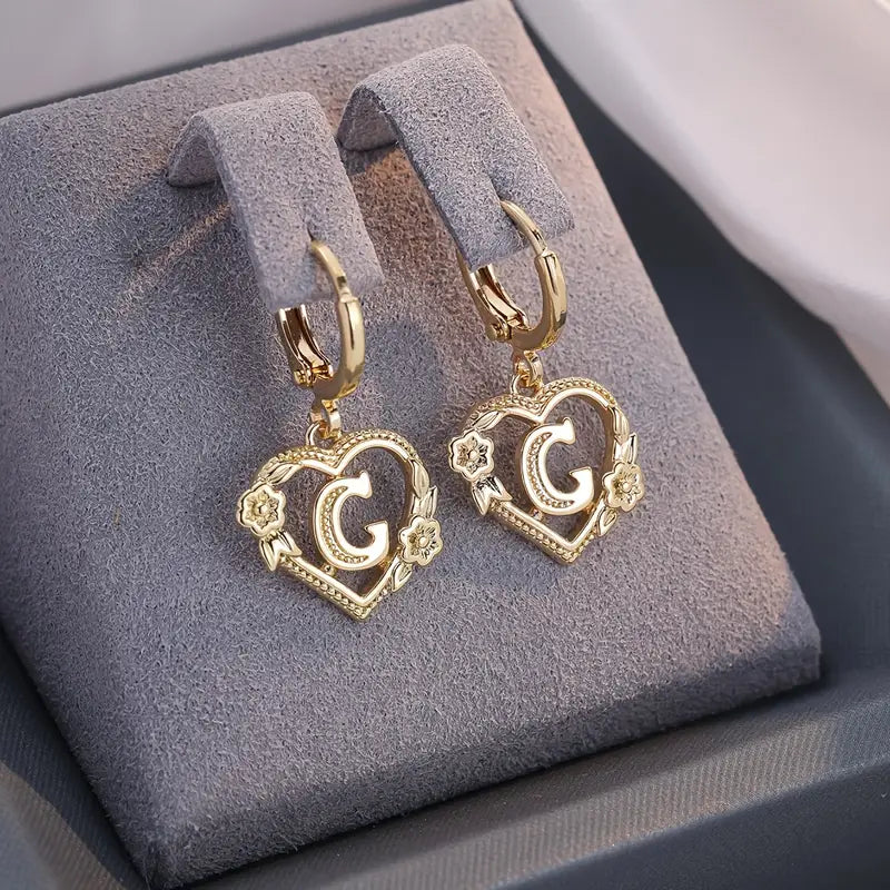 Gold Timeless Heart Letter Earrings