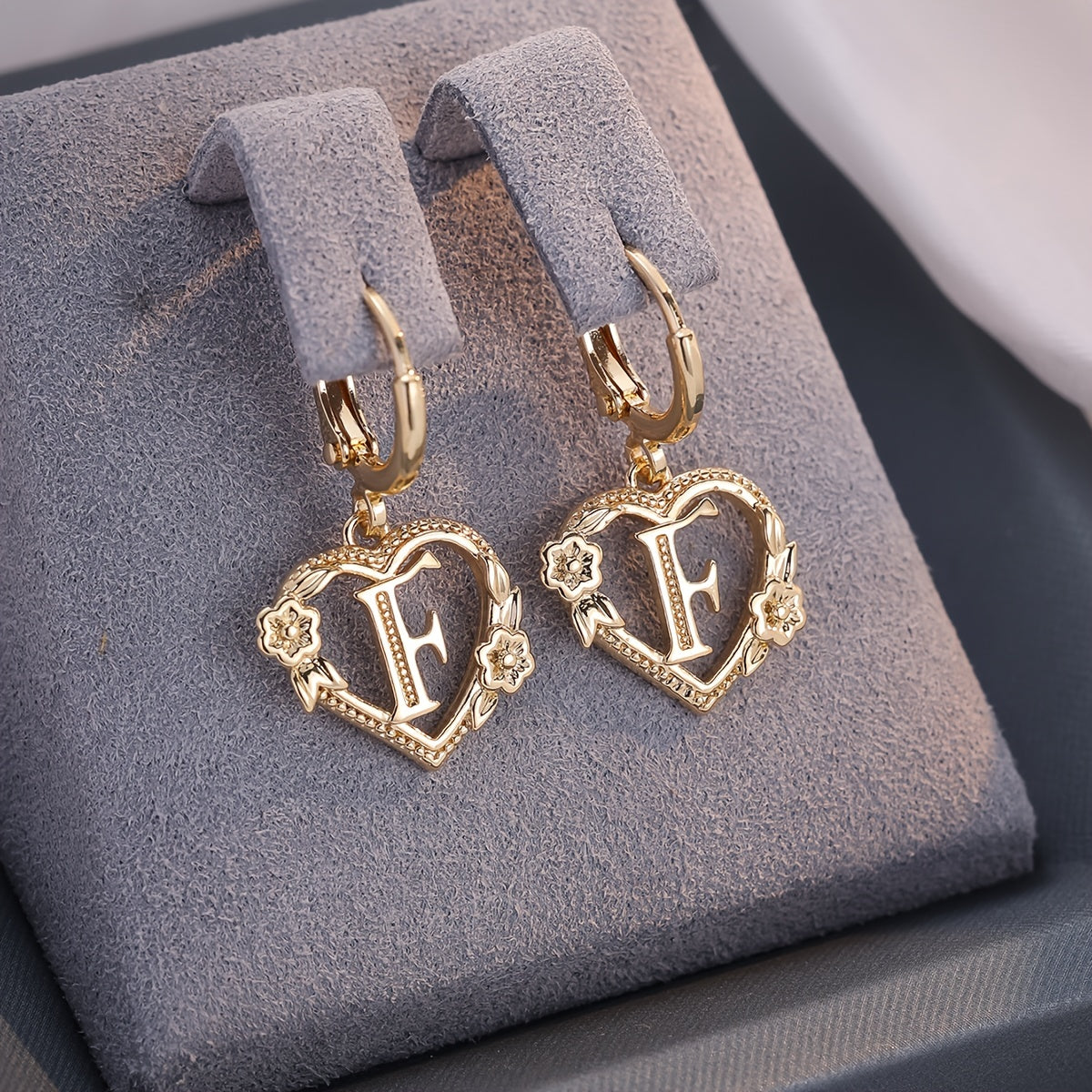 Gold Timeless Heart Letter Earrings