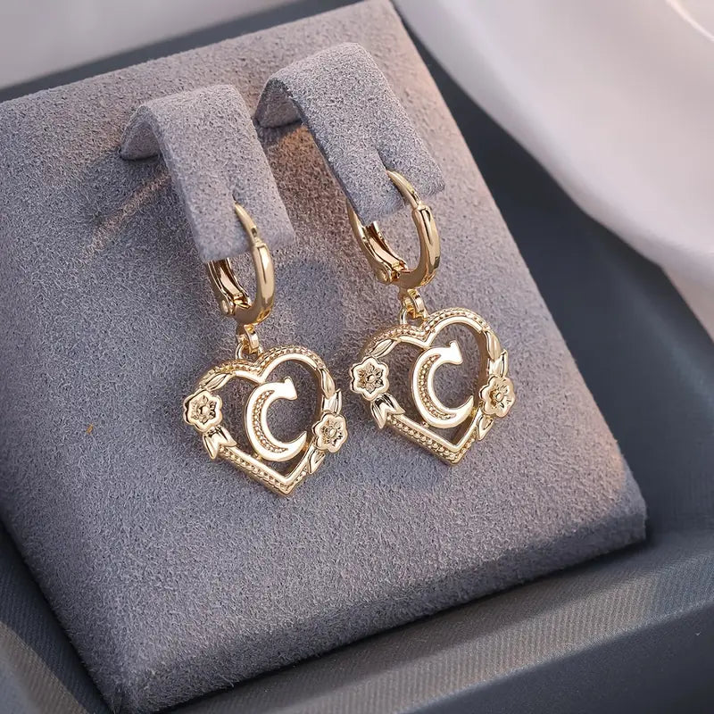 Gold Timeless Heart Letter Earrings