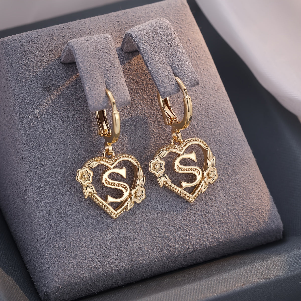 Gold Timeless Heart Letter Earrings