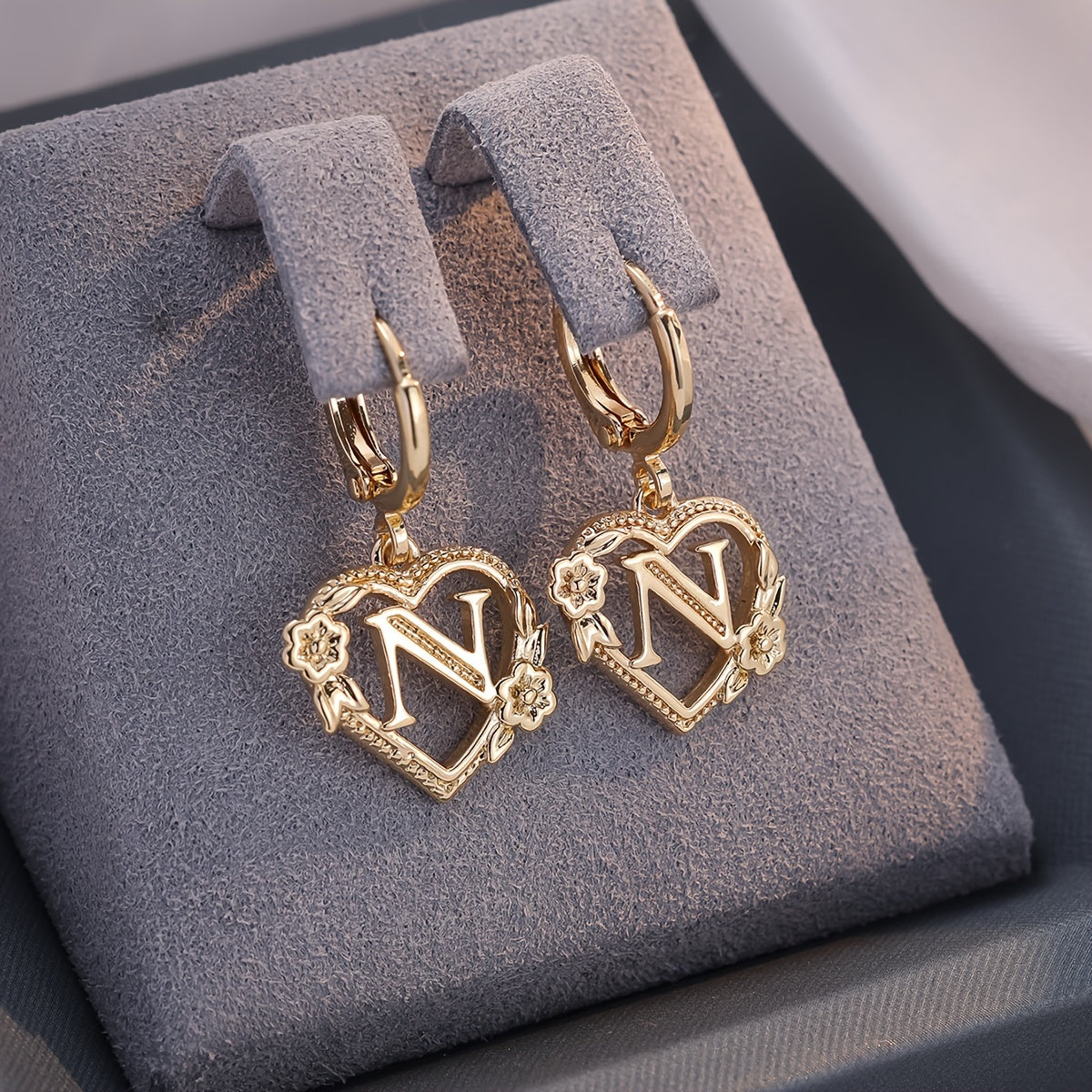 Gold Timeless Heart Letter Earrings