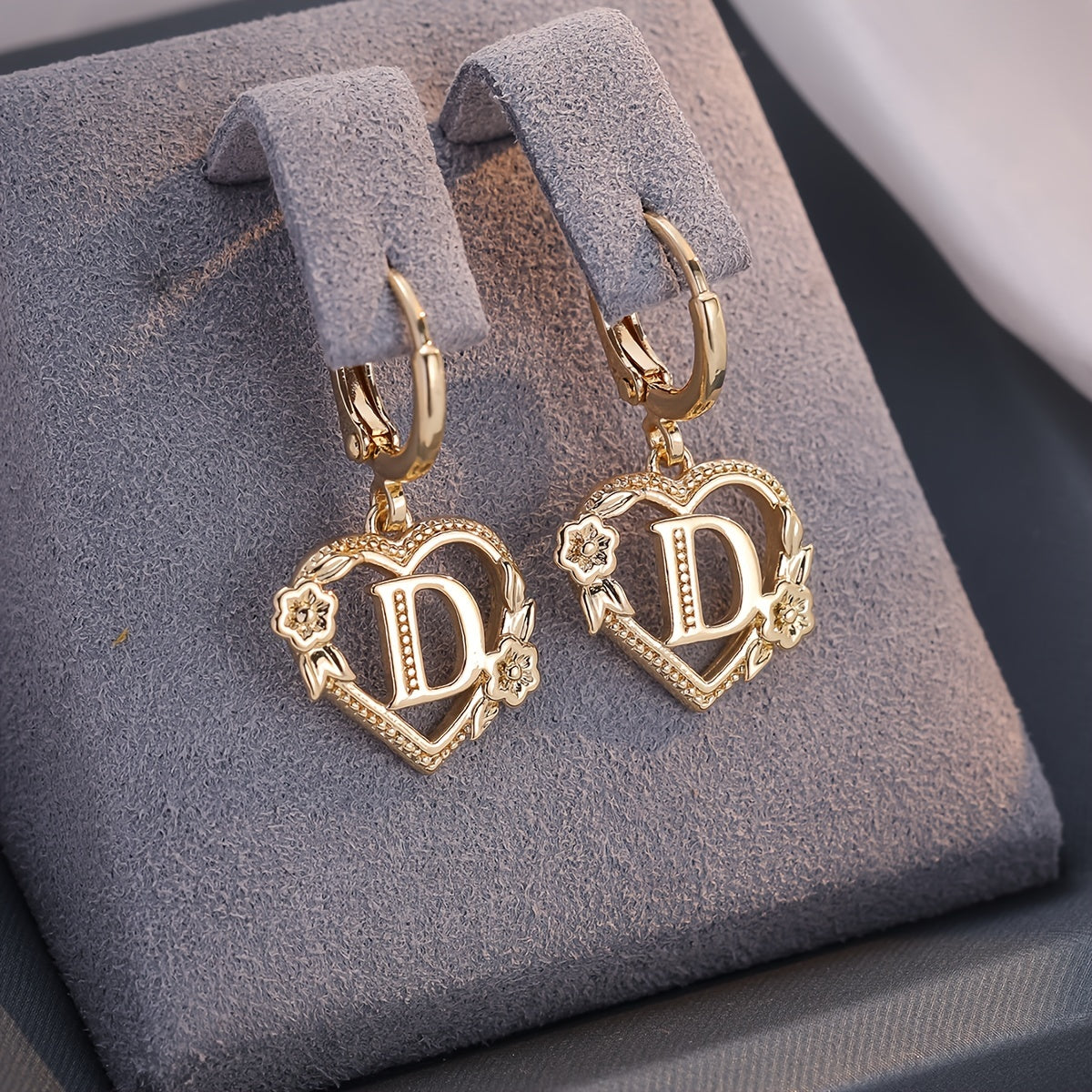 Gold Timeless Heart Letter Earrings