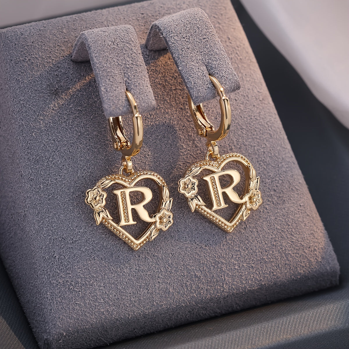 Gold Timeless Heart Letter Earrings