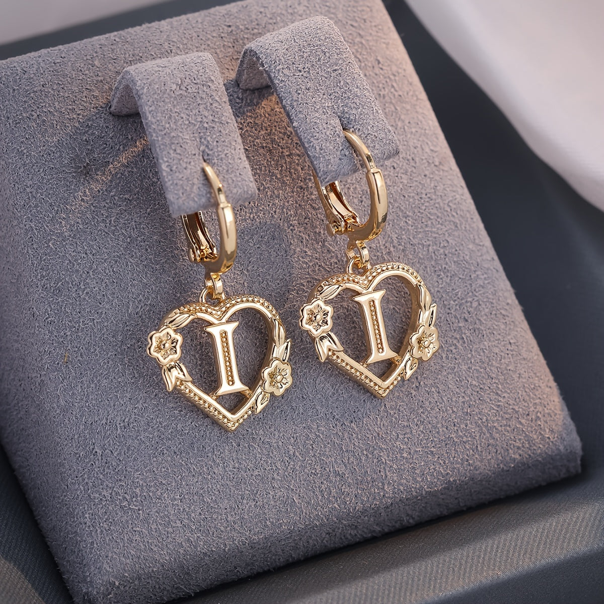 Gold Timeless Heart Letter Earrings