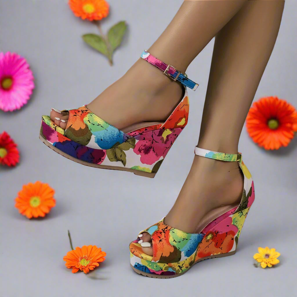 Petal & Pose Floral Wedge Heels