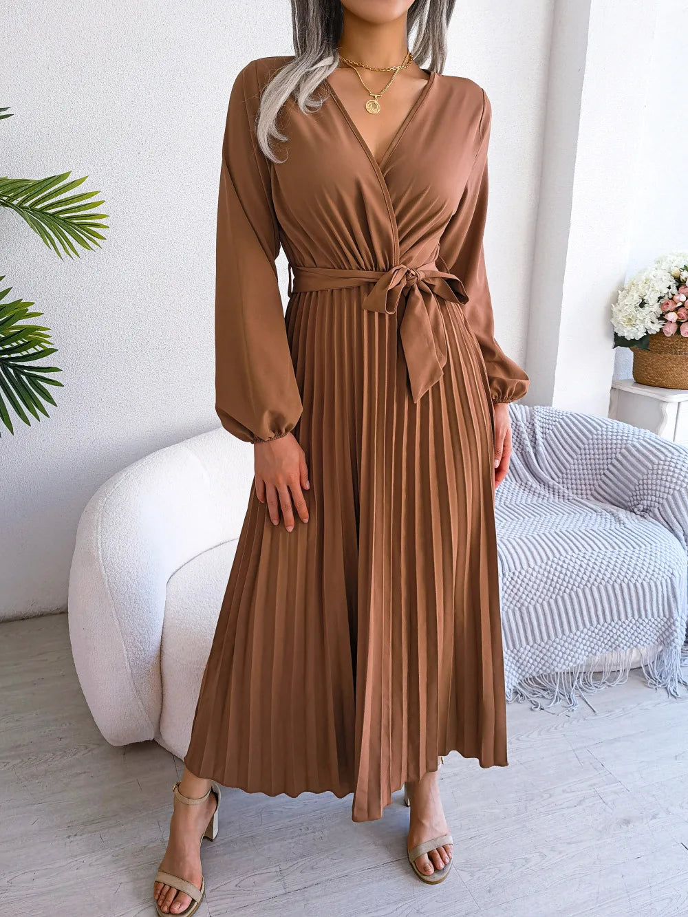 Evelyn Pleated Wrap Dress