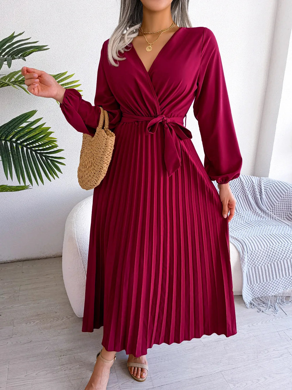 Evelyn Pleated Wrap Dress