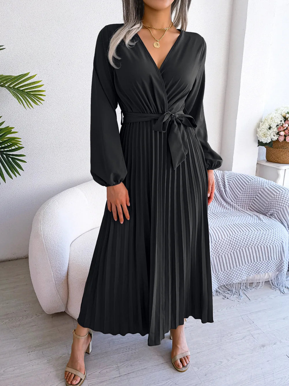 Evelyn Pleated Wrap Dress