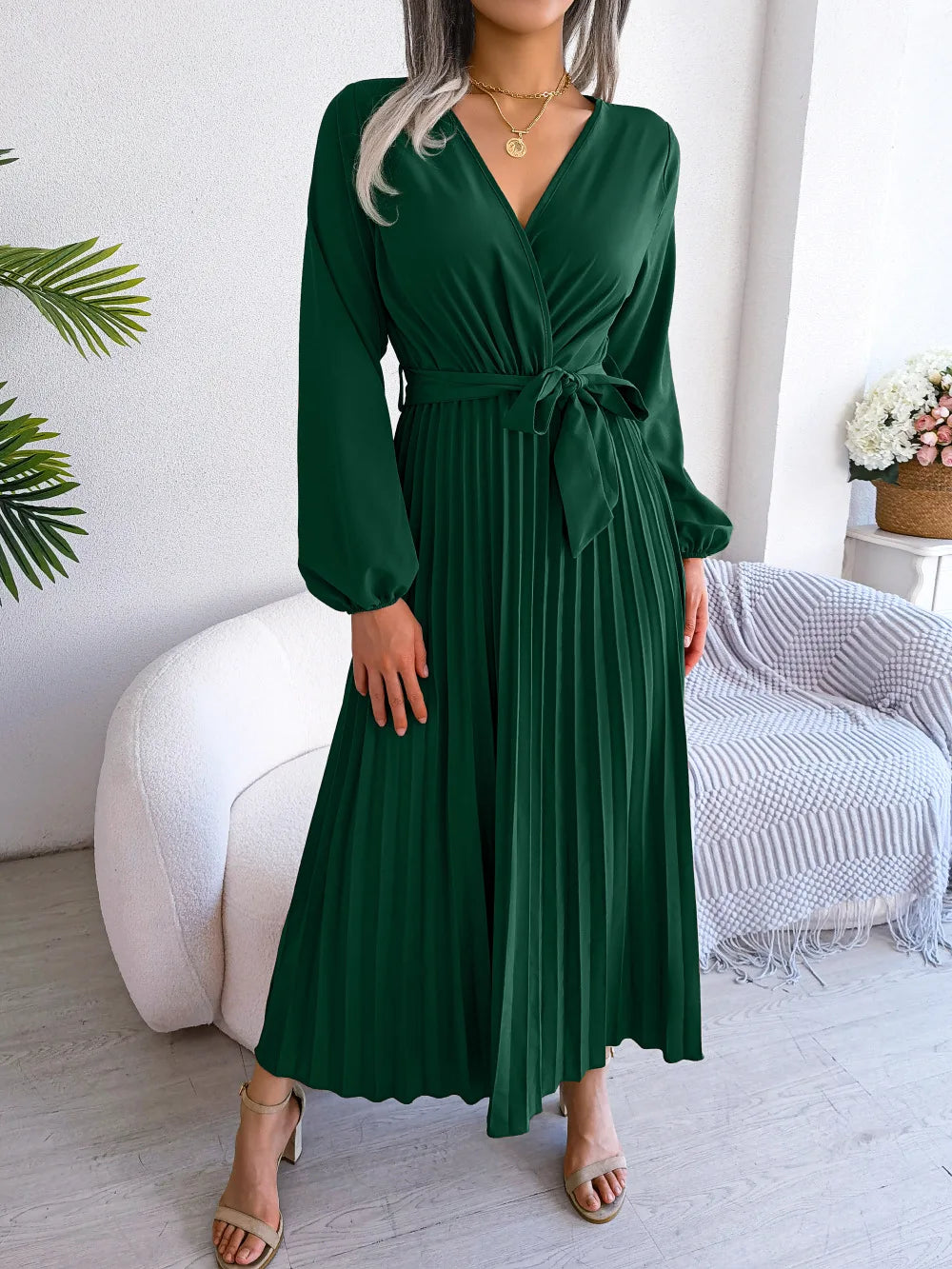 Evelyn Pleated Wrap Dress