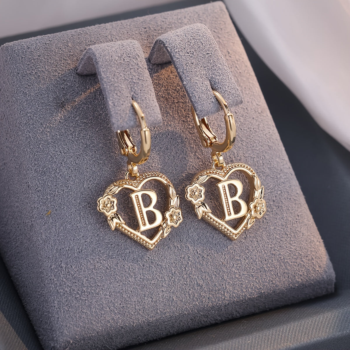 Gold Timeless Heart Letter Earrings