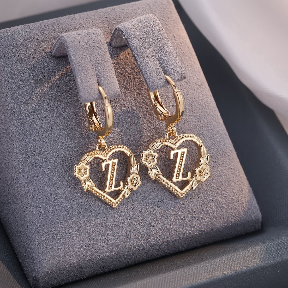 Gold Timeless Heart Letter Earrings