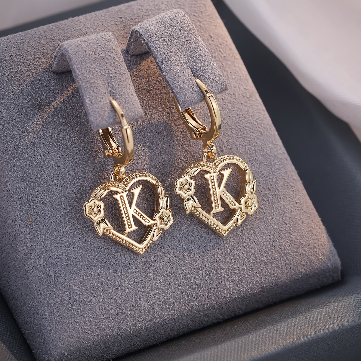 Gold Timeless Heart Letter Earrings