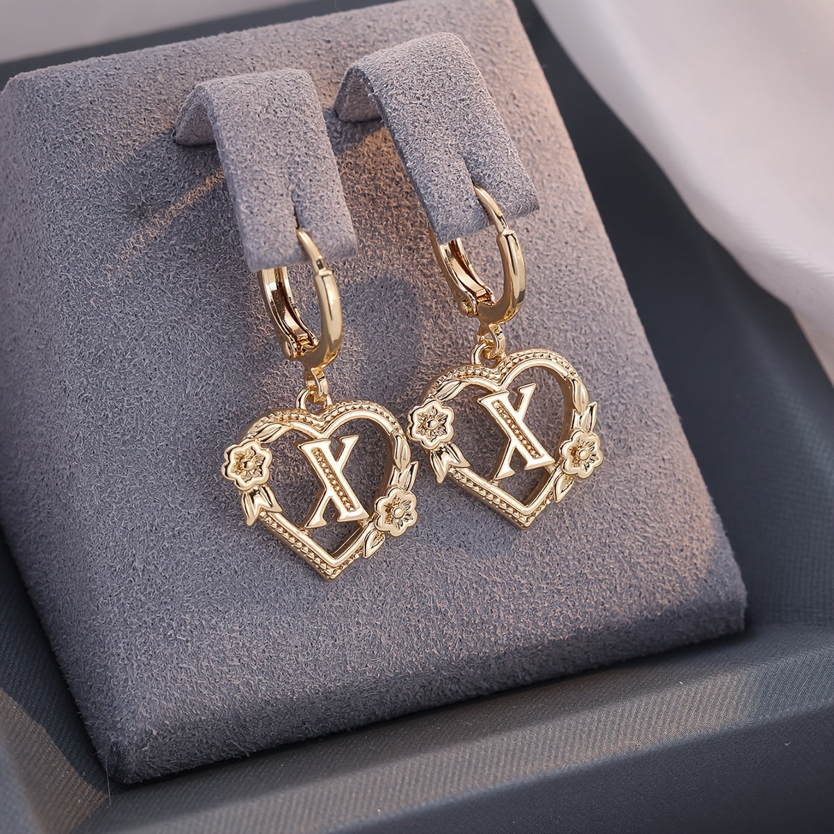 Gold Timeless Heart Letter Earrings