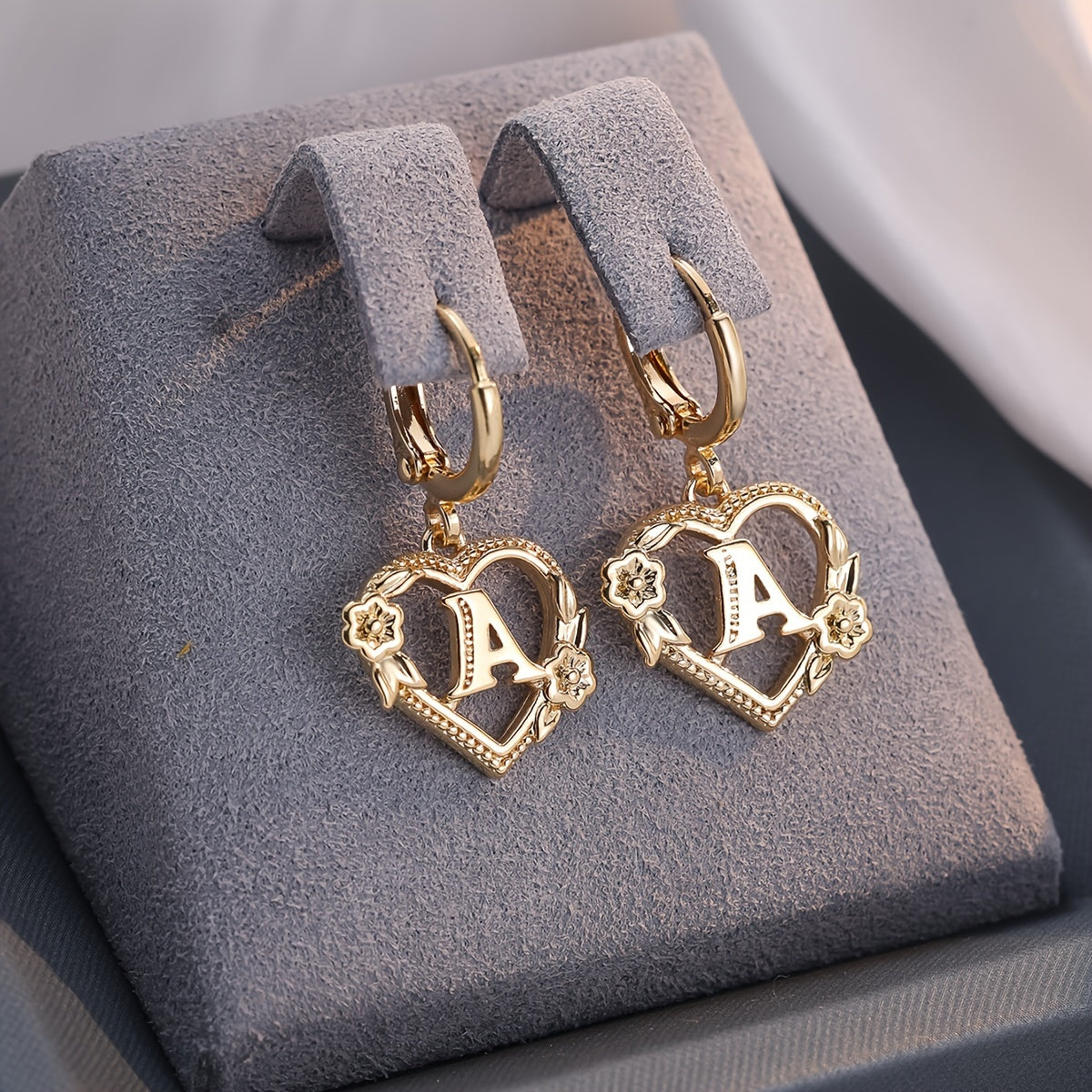 Gold Timeless Heart Letter Earrings