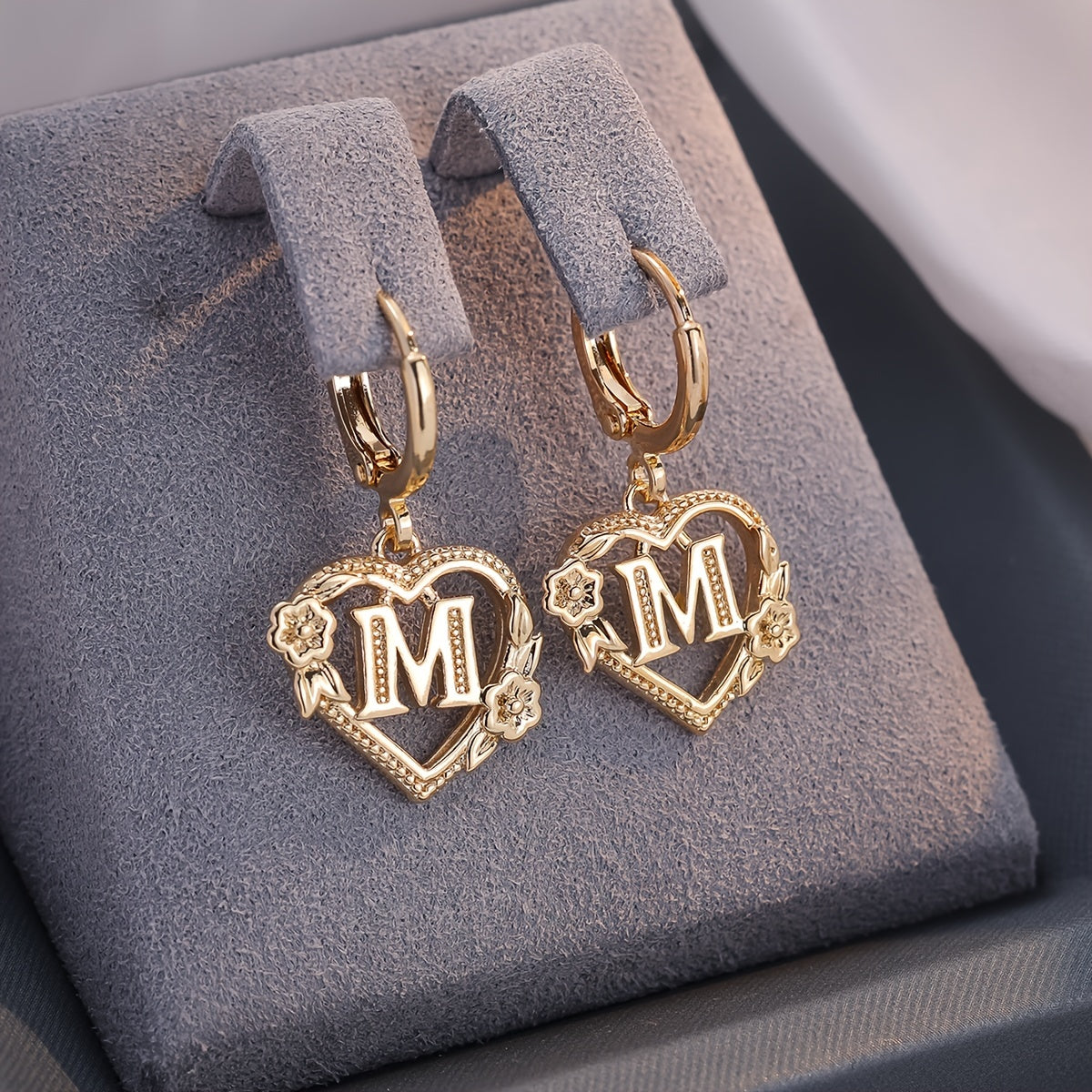 Gold Timeless Heart Letter Earrings