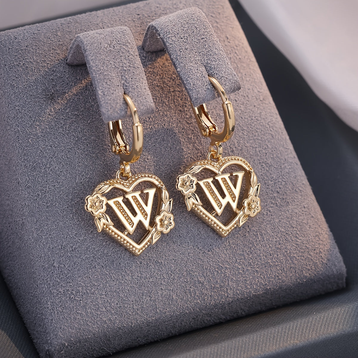 Gold Timeless Heart Letter Earrings