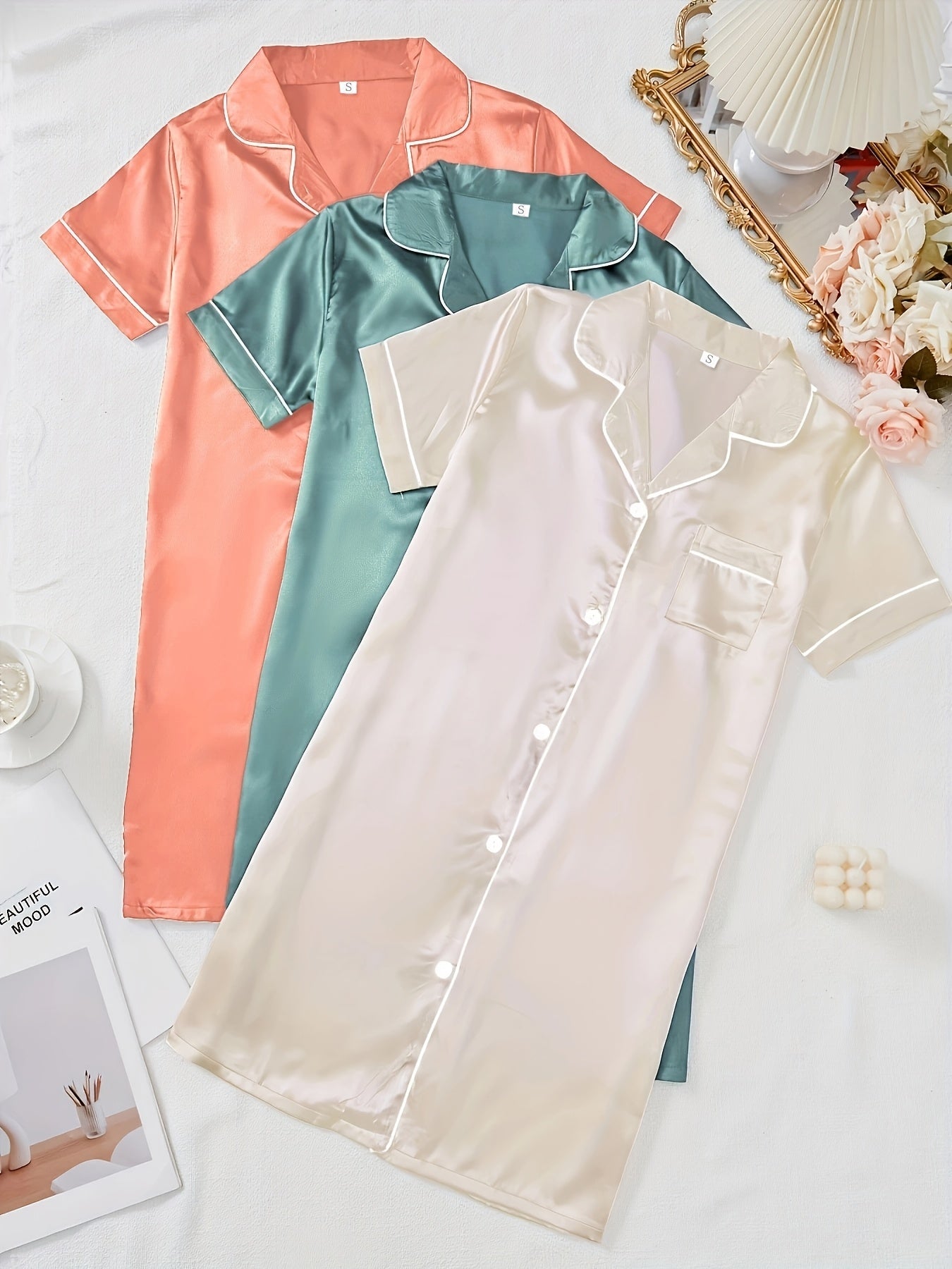 Satin Elegance Nightdress Set (3PC)