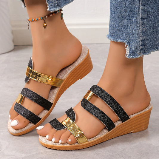 Lena Goldleaf Wedge Sandals