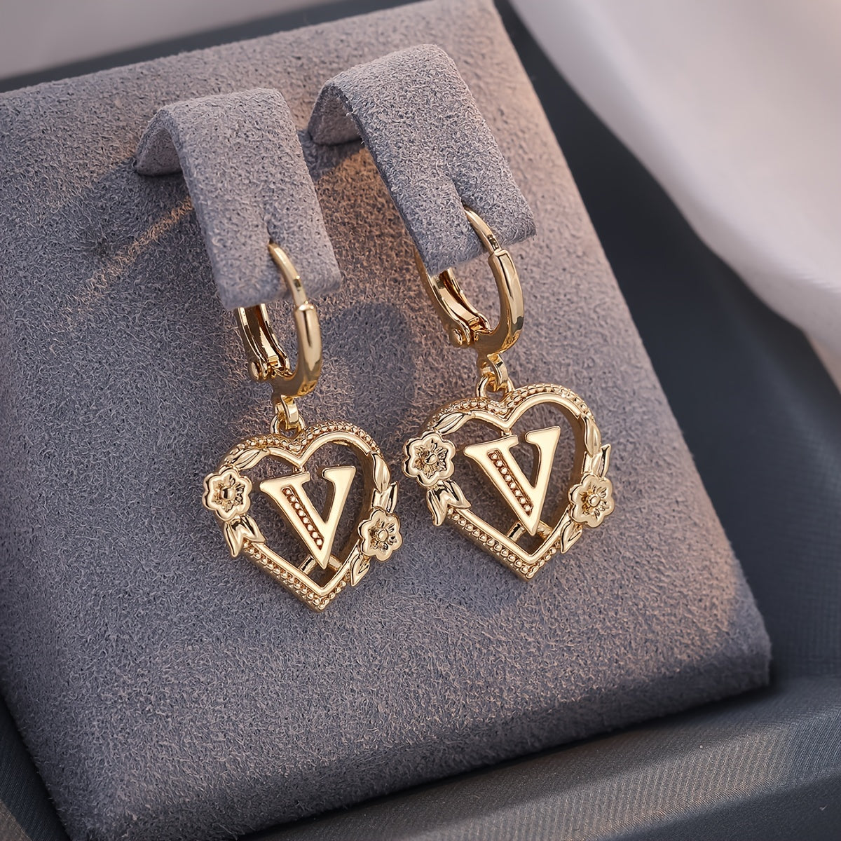Gold Timeless Heart Letter Earrings