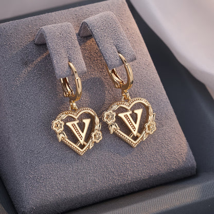 Gold Timeless Heart Letter Earrings