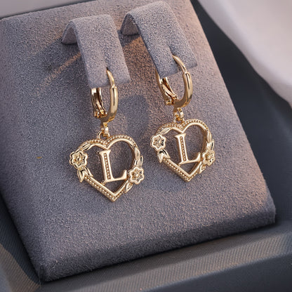 Gold Timeless Heart Letter Earrings