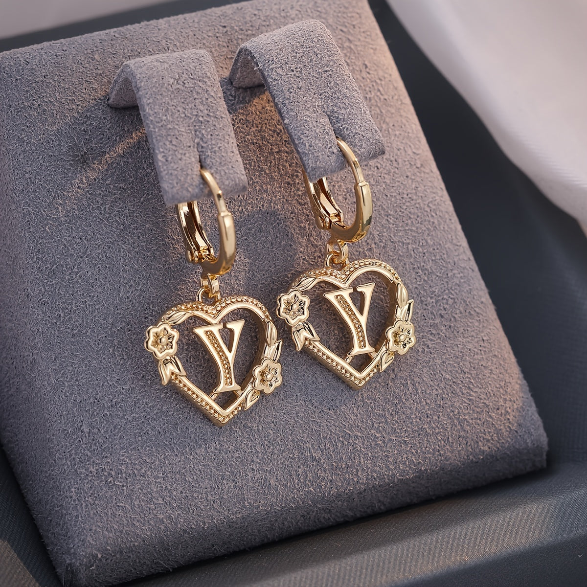 Gold Timeless Heart Letter Earrings