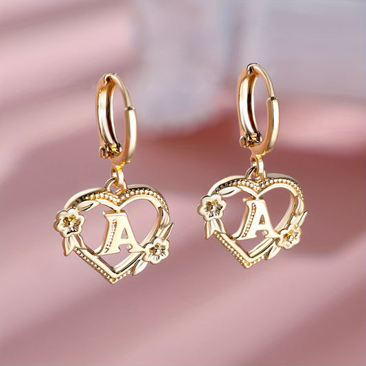 Gold Timeless Heart Letter Earrings