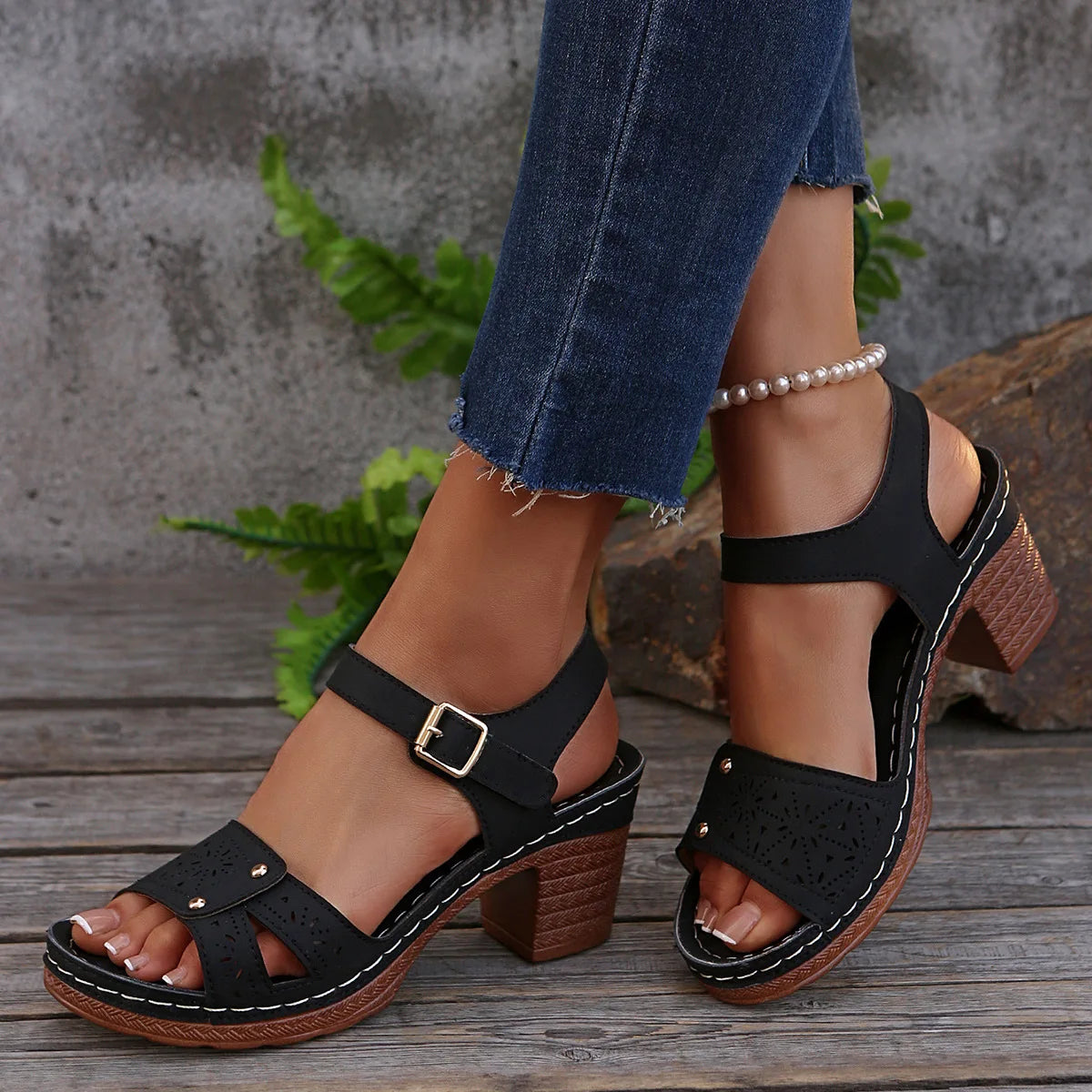 Daisy Charm Buckle Wedges