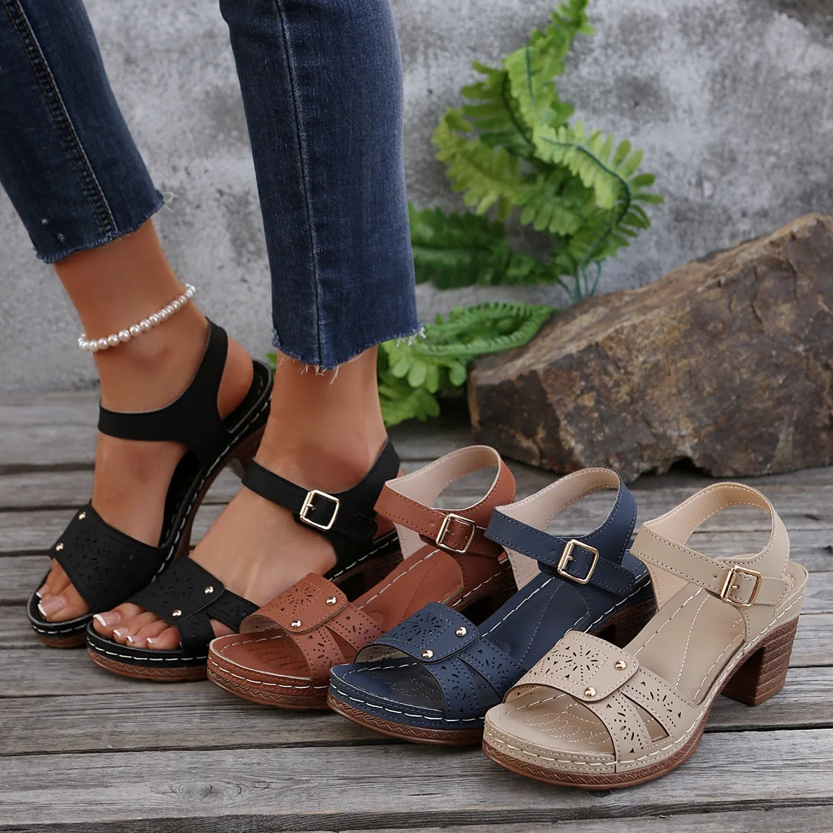 Daisy Charm Buckle Wedges