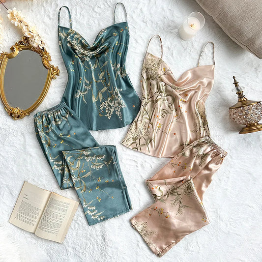 Silk Dream Floral Pajama Set (4pcs)