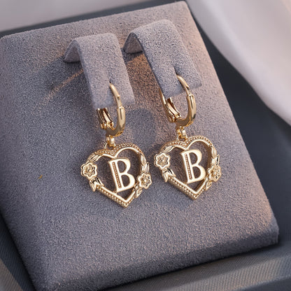 Gold Timeless Heart Letter Earrings