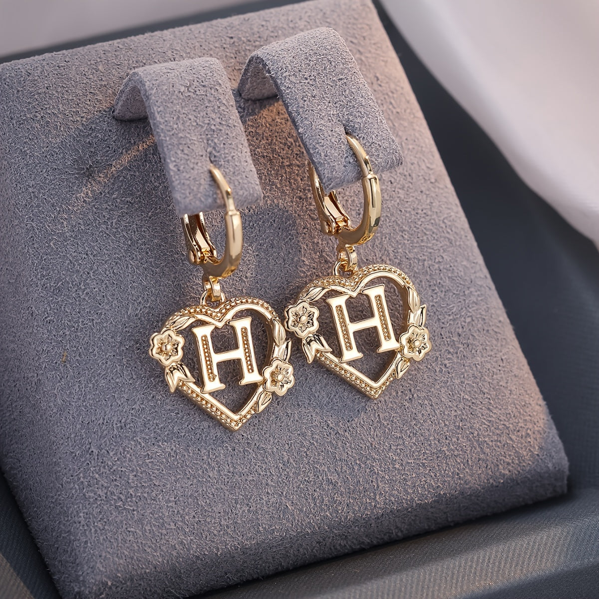 Gold Timeless Heart Letter Earrings