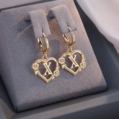 Gold Timeless Heart Letter Earrings